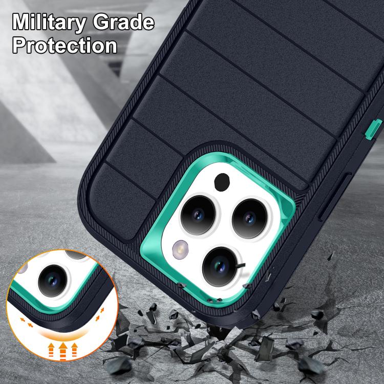 Funda Silicona y PC Resistente con Soporte para iPhone 16 Pro Defender Gen2 (Azul Oscuro y Cian)