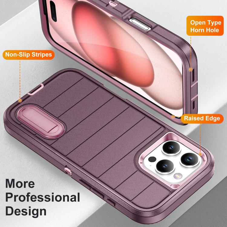 Funda de Silicona y PC Defender Gen2 para iPhone 16 Pro con Soporte (Morado y Rosa Claro)