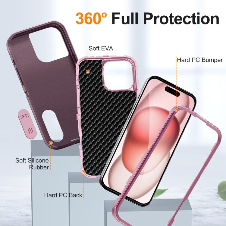 Funda de Silicona y PC Defender Gen2 para iPhone 16 Pro con Soporte (Morado y Rosa Claro)