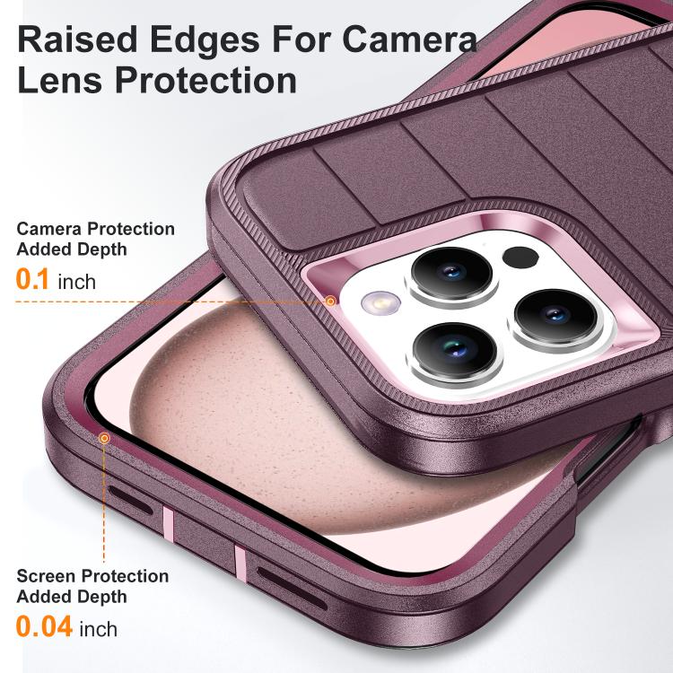 Funda de Silicona y PC Defender Gen2 para iPhone 16 Pro con Soporte (Morado y Rosa Claro)