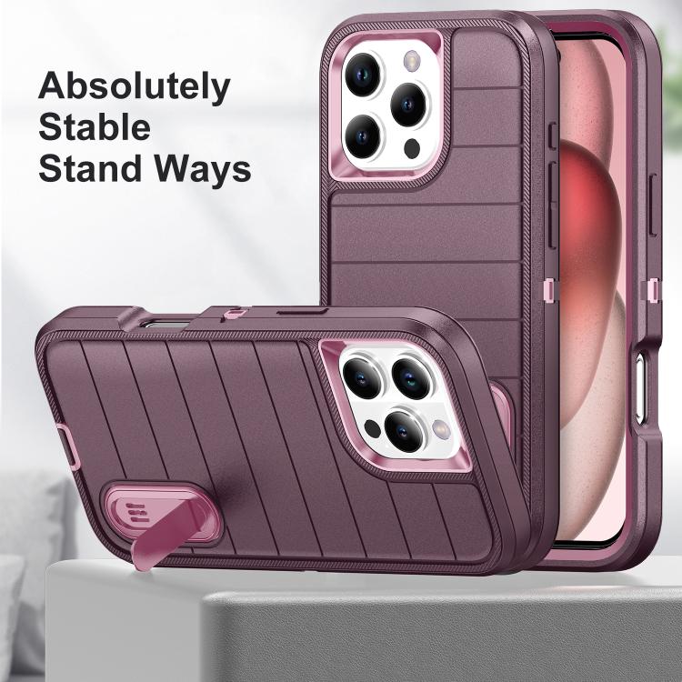 Funda de Silicona y PC Defender Gen2 para iPhone 16 Pro con Soporte (Morado y Rosa Claro)