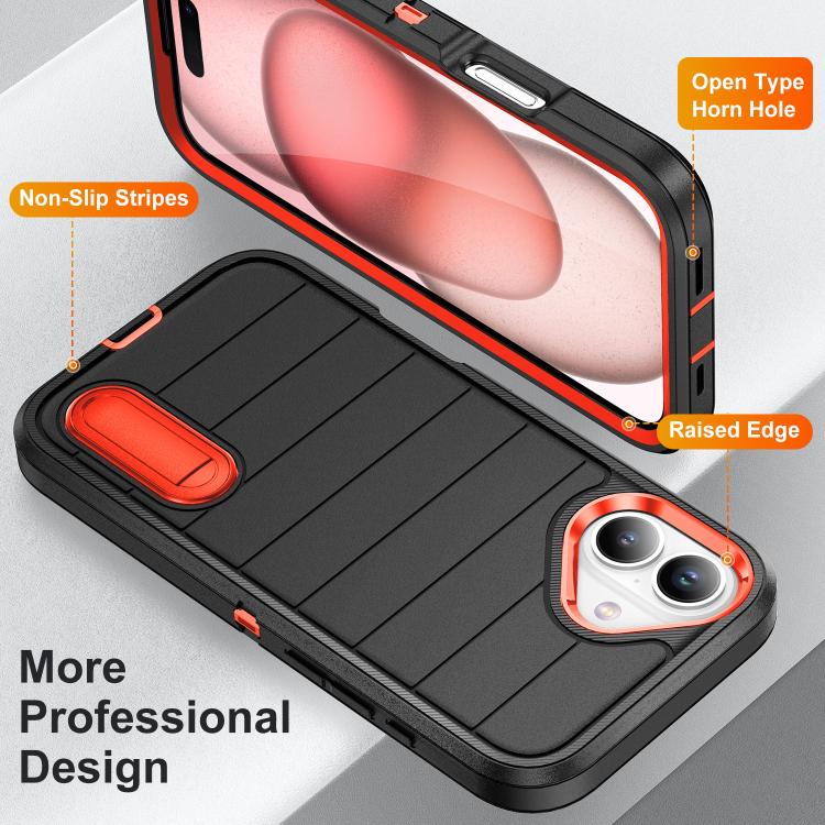 Funda de Silicona y PC Defender Gen2 para iPhone 16 Plus con Soporte (Negro y Naranja)