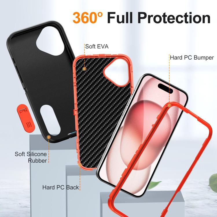 Funda de Silicona y PC Defender Gen2 para iPhone 16 Plus con Soporte (Negro y Naranja)