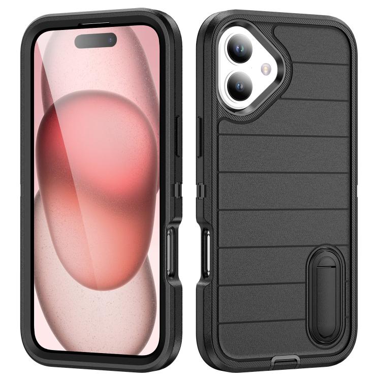 Funda de Silicona y PC Defender Gen2 para iPhone 16 Plus con Soporte (Negro)