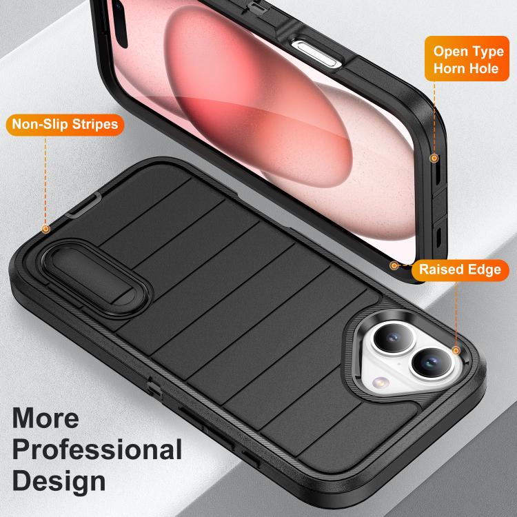 Funda de Silicona y PC Defender Gen2 para iPhone 16 Plus con Soporte (Negro)