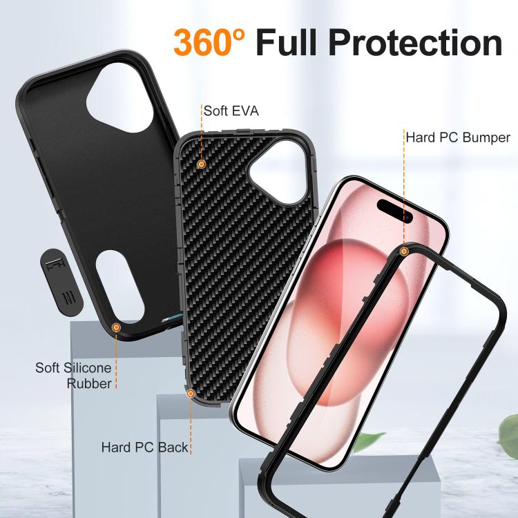 Funda de Silicona y PC Defender Gen2 para iPhone 16 Plus con Soporte (Negro)