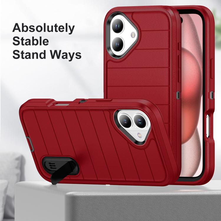 Funda de Silicona y PC Defender Gen2 para iPhone 16 Plus con Soporte (Rojo y Negro)
