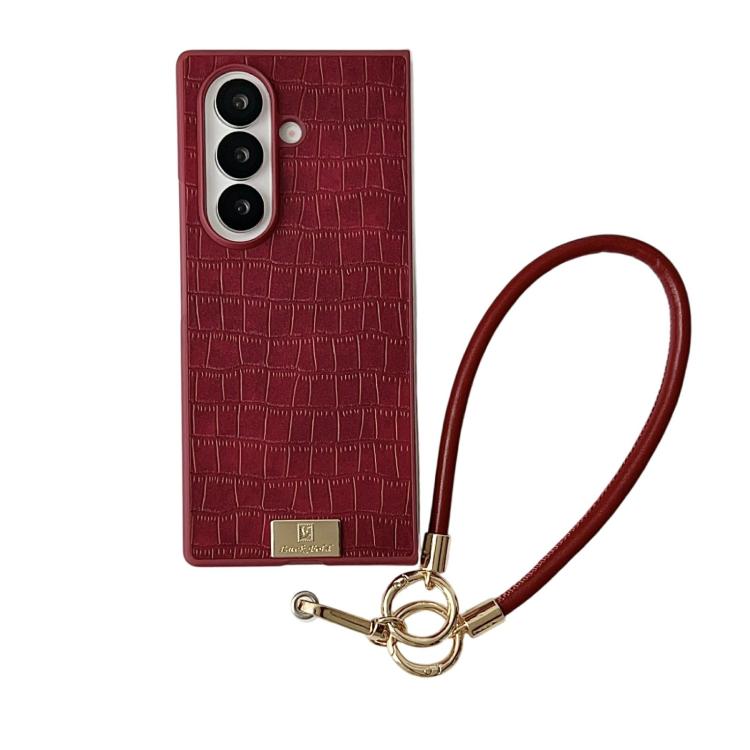 Funda de TPU con textura de cocodrilo y correa para Samsung Galaxy Z Fold7 5G (roja)