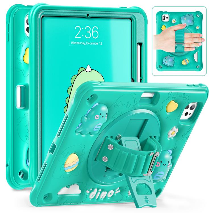 Funda Híbrida de Silicona Dragón para iPad Pro 11 (2024) con Atril y Rotación (Verde)
