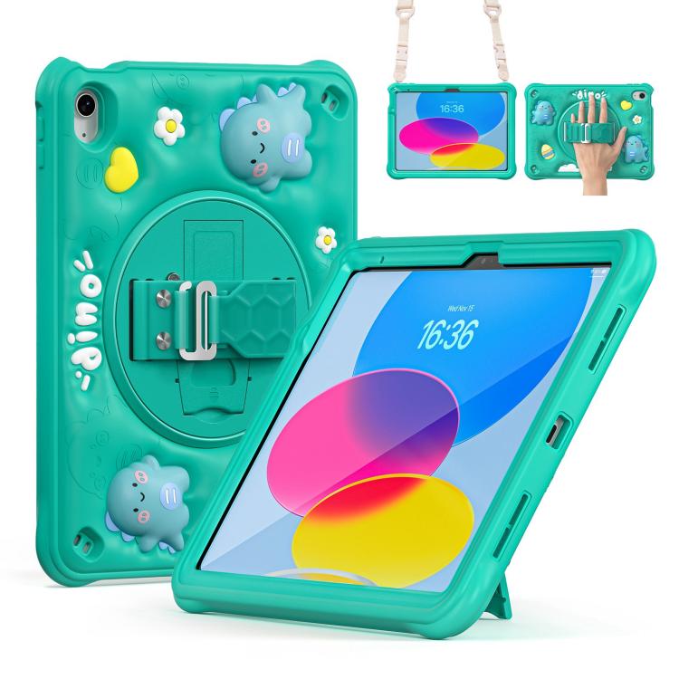 Funda híbrida de silicona Dragón para iPad 2025/2022 con función Atril y rotación (Verde)