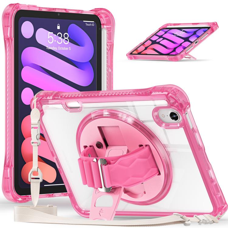 Funda Híbrida TPU para Tableta iPad Mini 2024 Mini 6 con Soporte Giratorio (Rosa Roja)