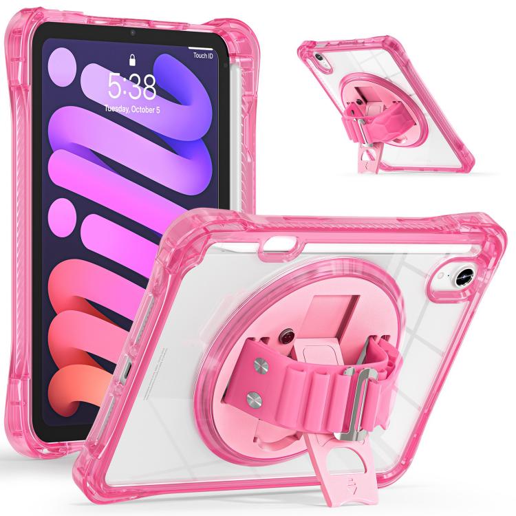 Funda Híbrida TPU para Tableta iPad Mini 2024 Mini 6 con Soporte Giratorio (Rosa Roja)