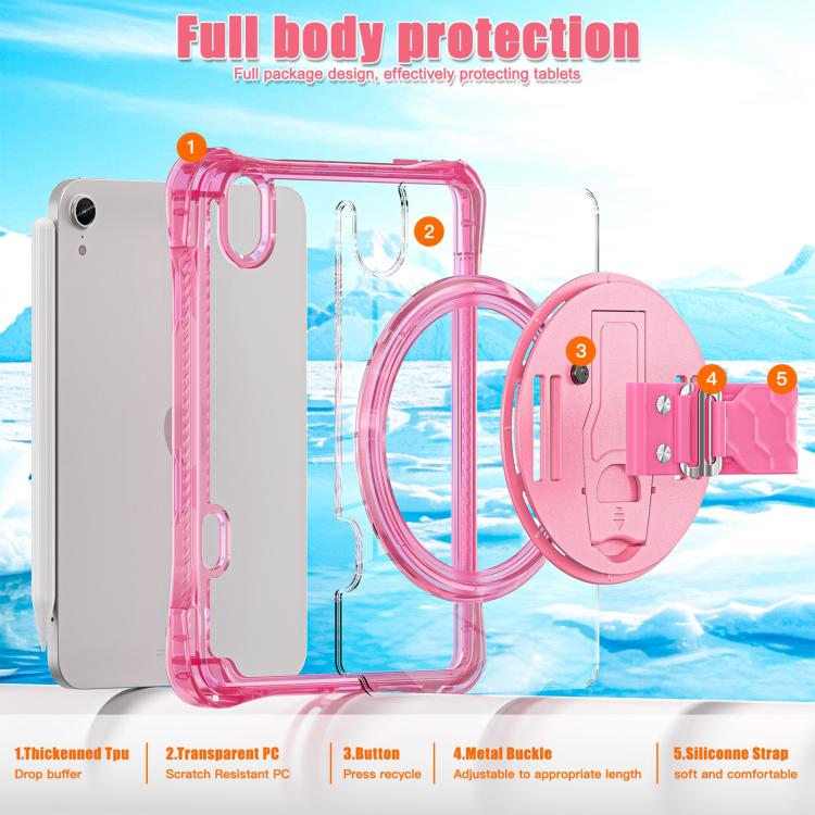 Funda Híbrida TPU para Tableta iPad Mini 2024 Mini 6 con Soporte Giratorio (Rosa Roja)