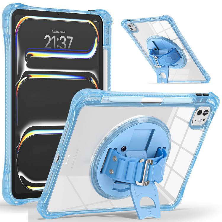 Funda Híbrida TPU para iPad Pro 11 (2024) con Soporte Giratorio y Agarre (Azul Claro)