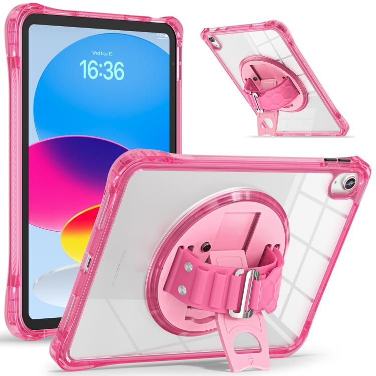 Funda Híbrida TPU Transparente con Soporte Giratorio para iPad 10.ª Generación 10.9 (2022) (Rosa Roja)