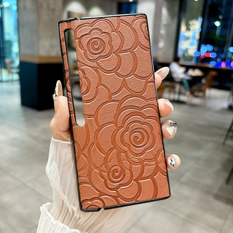 Funda Protectora Huawei Mate Xs 2 con Estampado de Camelia (Marrón)