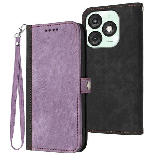 Funda de Cuero para Itel A50 con Correa de Mano y Hebilla Lateral Doble Plegable (Morado)