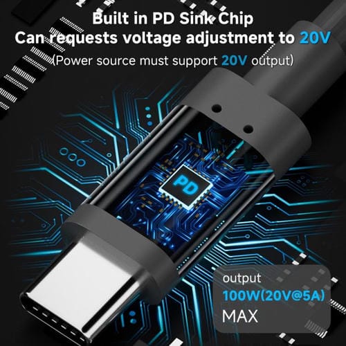 Adaptador de Carga Tipo C a CC 5,5 x 2,1 mm 100 W para Computadora, Longitud 3 m