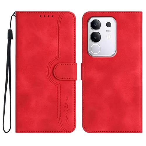 Funda de Piel con Diseño de Corazón para Vivo Y29 4G (Roja)
