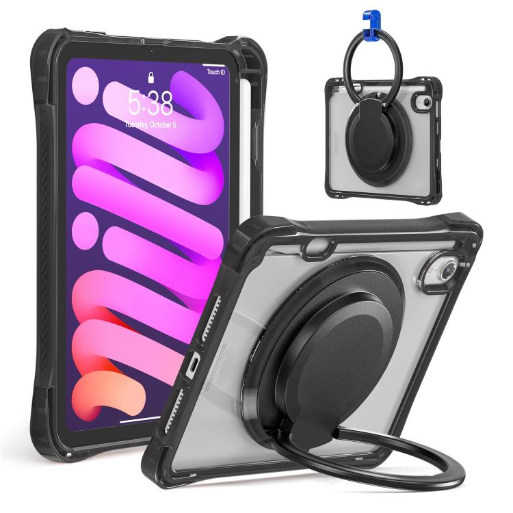 Funda Híbrida TPU para iPad Mini 2024/Mini 6 con Asa de Anillo Giratorio (Negra)