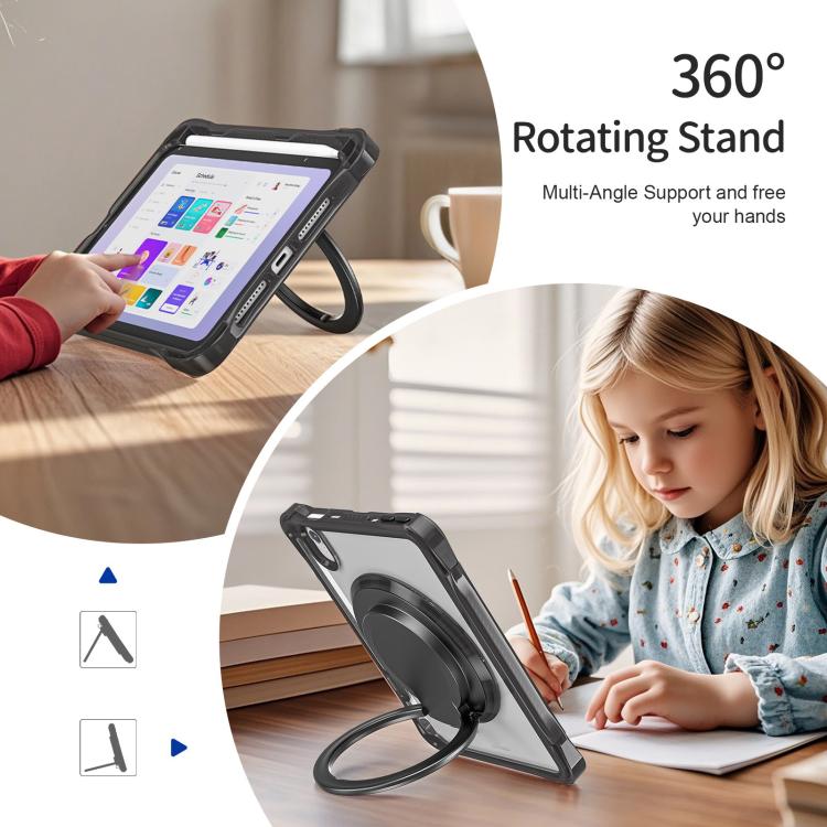 Funda Híbrida TPU para iPad Mini 2024/Mini 6 con Asa de Anillo Giratorio (Negra)