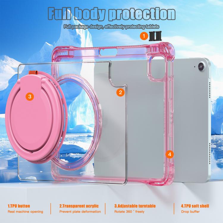 Funda híbrida TPU para iPad Air 11 (2025/2024) y Pro 11 (2022) con asa giratoria (Rosa Roja)