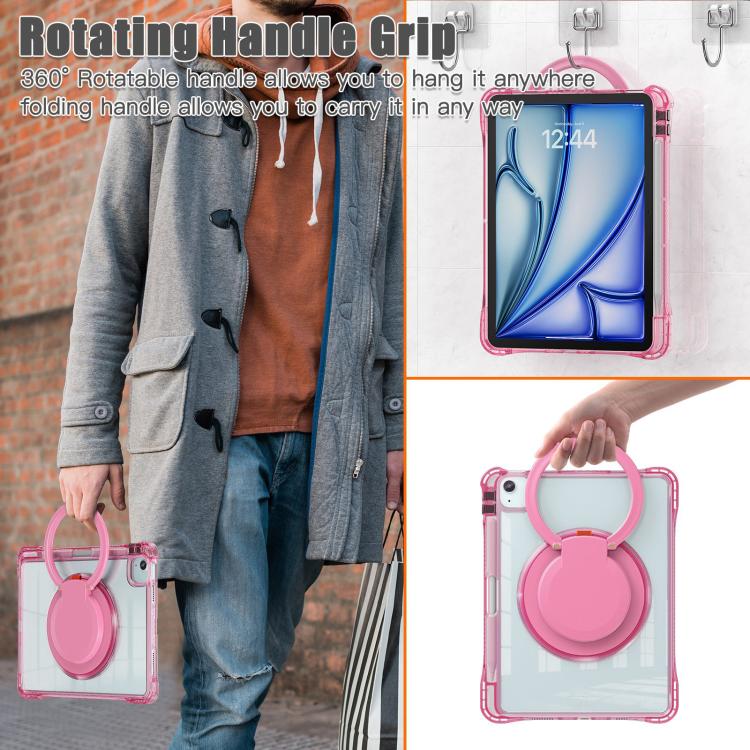 Funda híbrida TPU para iPad Air 11 (2025/2024) y Pro 11 (2022) con asa giratoria (Rosa Roja)