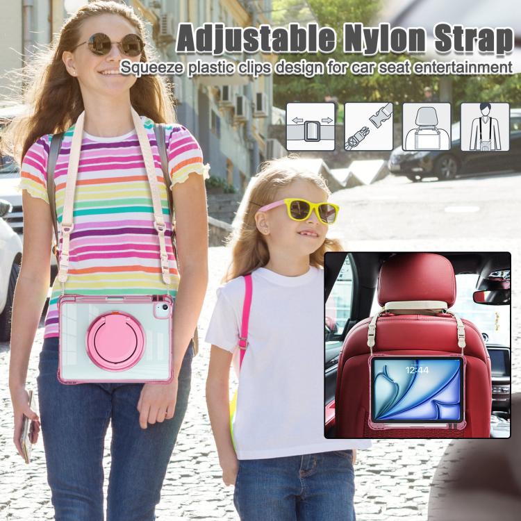 Funda híbrida TPU para iPad Air 11 (2025/2024) y Pro 11 (2022) con asa giratoria (Rosa Roja)