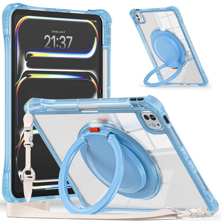 Funda Híbrida de TPU para iPad Pro 11 (2024) con Asa Giratoria y Anillo (Azul Claro)