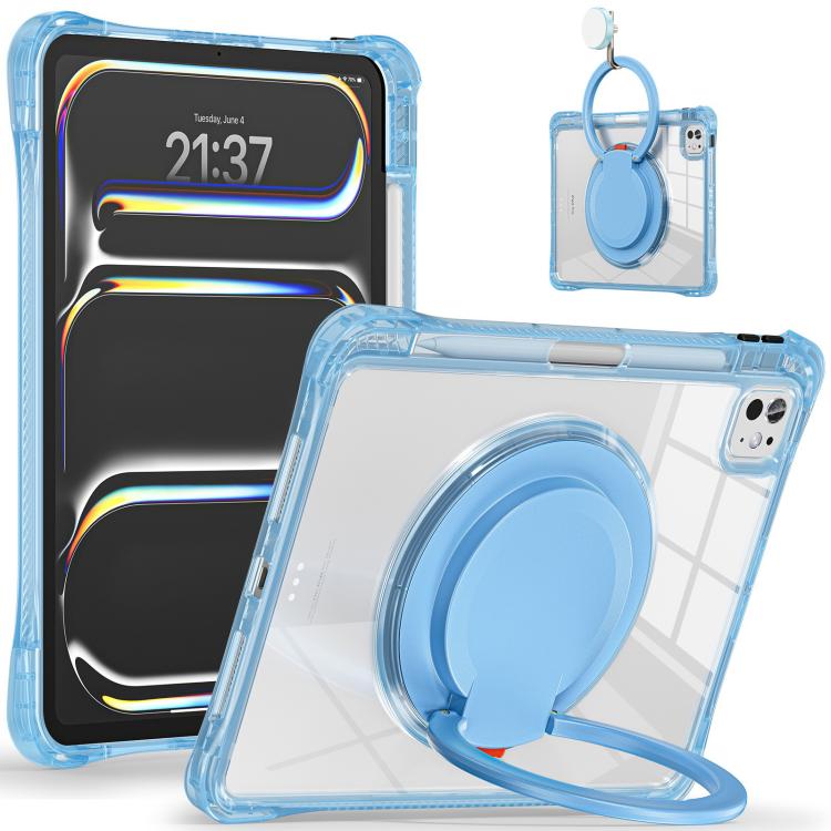 Funda Híbrida de TPU para iPad Pro 11 (2024) con Asa Giratoria y Anillo (Azul Claro)