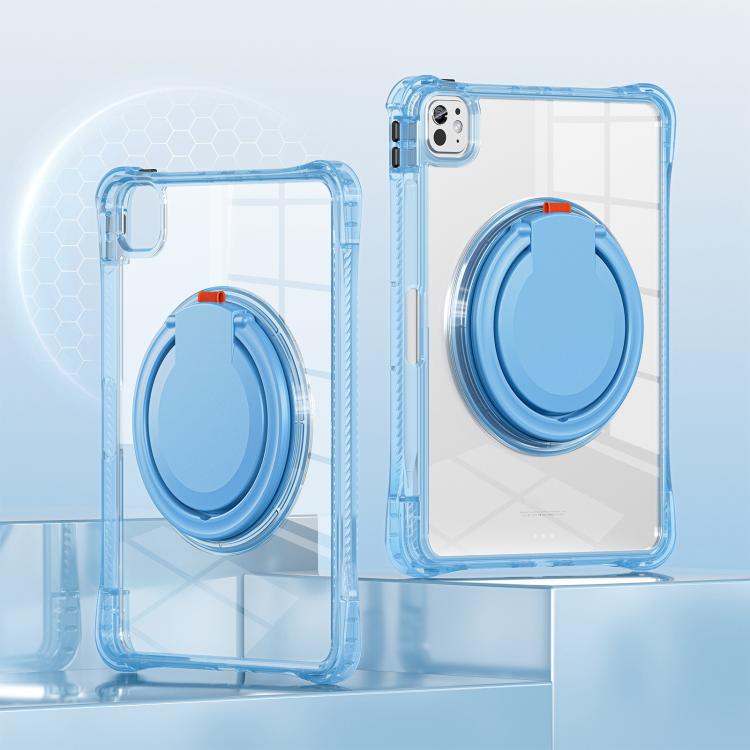 Funda Híbrida de TPU para iPad Pro 11 (2024) con Asa Giratoria y Anillo (Azul Claro)