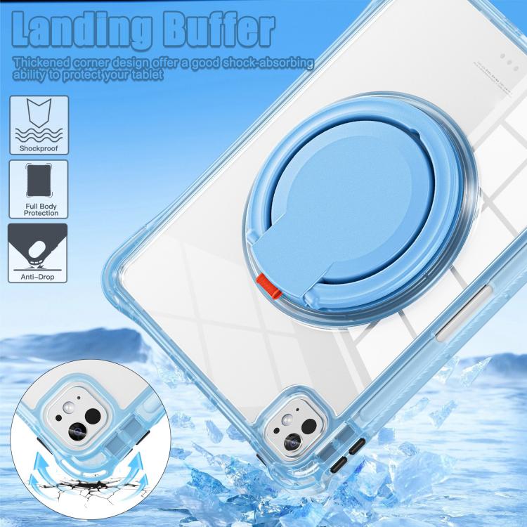 Funda Híbrida de TPU para iPad Pro 11 (2024) con Asa Giratoria y Anillo (Azul Claro)