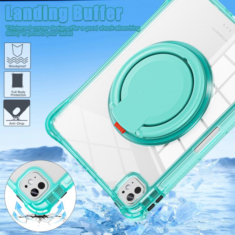 Funda Híbrida TPU para iPad Pro 11 (2024) con Asa Giratoria y Anillo (Verde Claro)