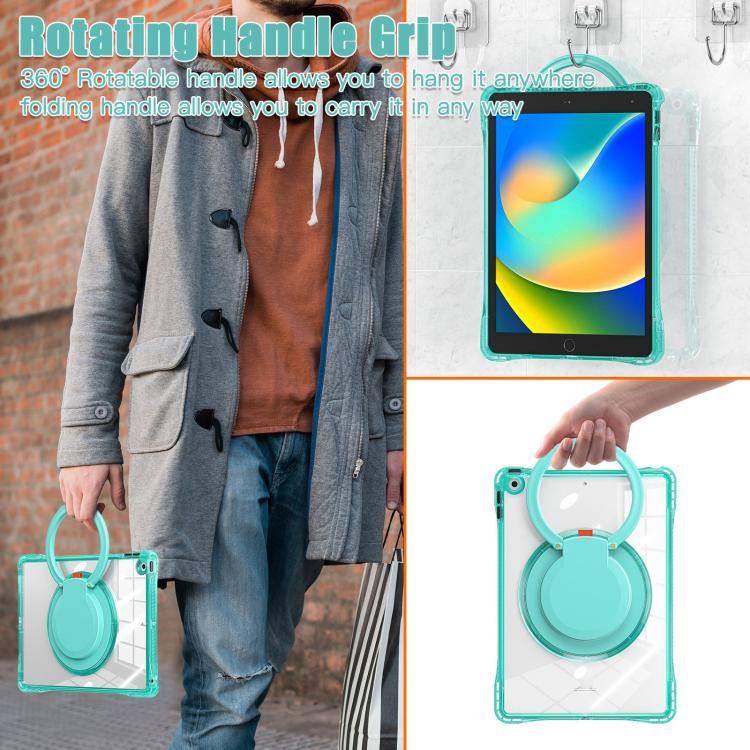 Funda Híbrida TPU para iPad 10.2 2021/2020/2019 con Asa Anillo Giratorio (Verde Claro)