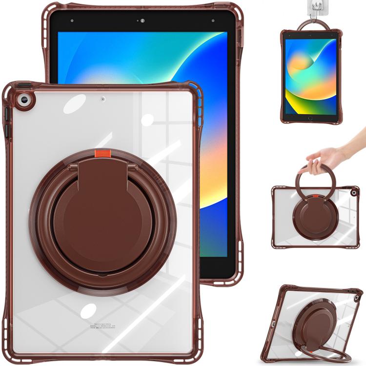 Funda híbrida TPU para iPad 10.2 2021/2020/2019 con asa de anillo giratorio (Chocolate)