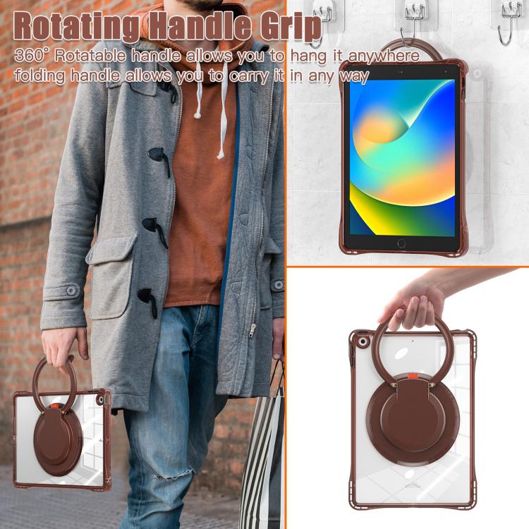 Funda híbrida TPU para iPad 10.2 2021/2020/2019 con asa de anillo giratorio (Chocolate)