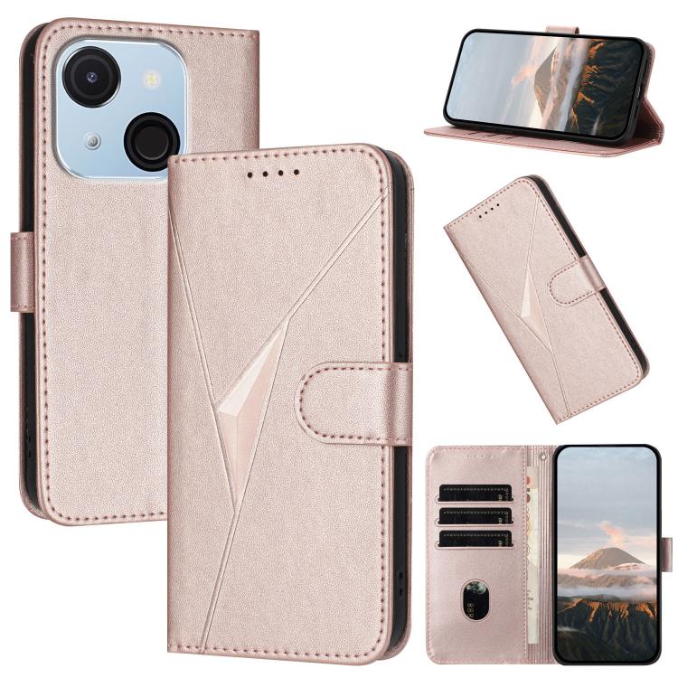 Estuche de Cuero con Hebilla y Diseño Triangular para Teléfono Itel A50C (Oro Rosa)