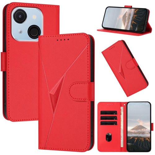 Funda de Cuero con Cierre de Hebilla y Diseño Triangular para Teléfono Itel A50C (Rojo)