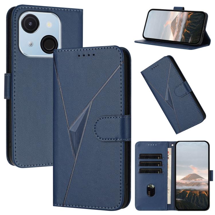 Estuche de Cuero con Hebilla y Diseño de Triángulos para Teléfono Itel A50C (Azul Real)