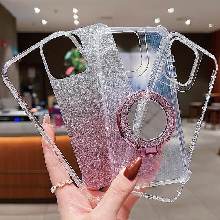 Funda para Teléfono Magsafe para iPhone 14 con Soporte Espejo y Purpurina (Azul)