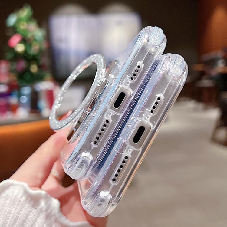 Funda para Teléfono Magsafe para iPhone 14 con Soporte Espejo y Purpurina (Azul)