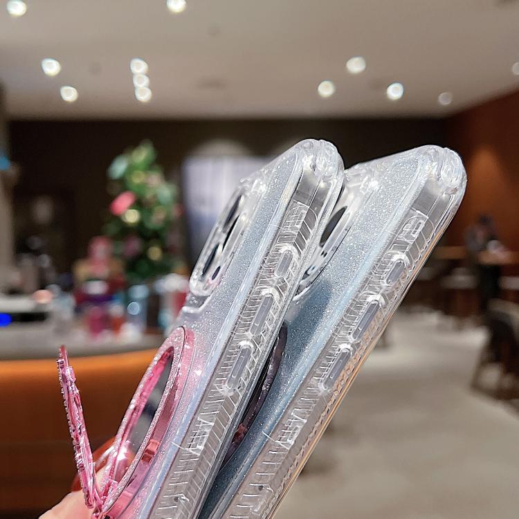 Funda para Teléfono iPhone 14 Pro con Soporte de Mariposa Espejo Purpurina y Magsafe (Plateada)