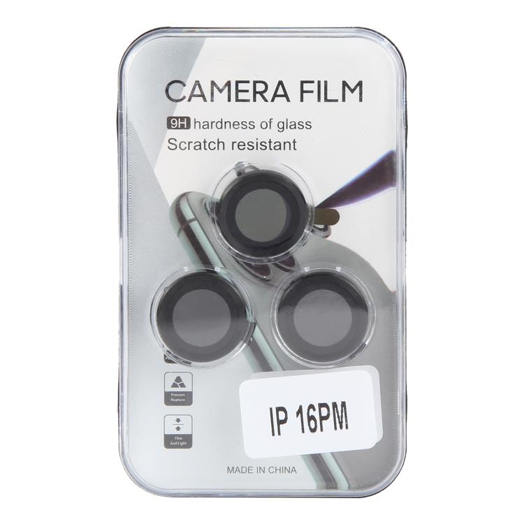 Cubierta de Cámara Trasera iPhone 16 Pro / 16 Pro Max Película de Lente Vidrio Templado 9H (Negro)