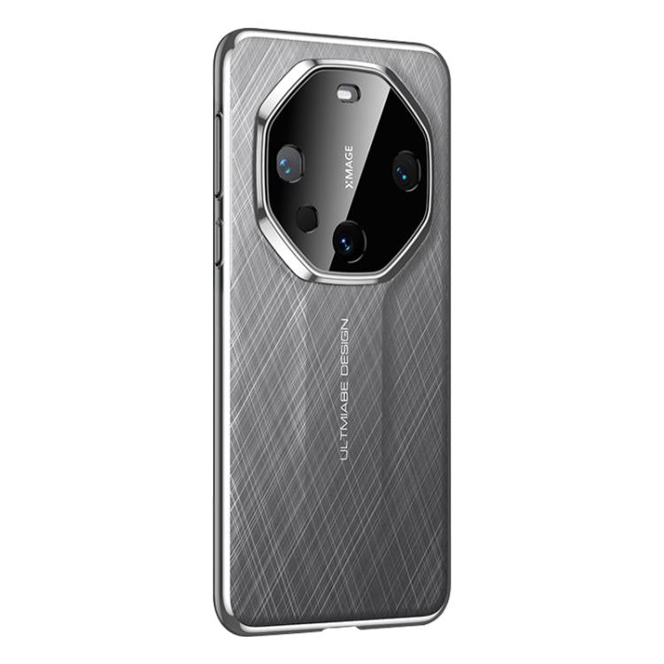 Funda para Teléfono Huawei Mate 60 Pro Diseño Imitación Cuero Liso y Pintura PC (Gris)