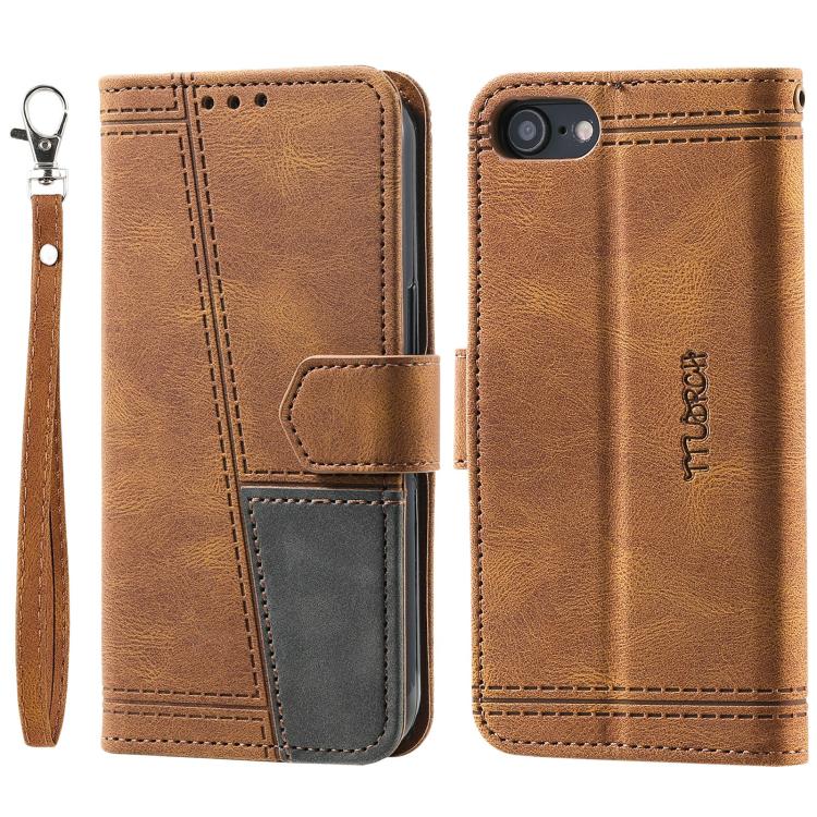 Funda de Cuero Ttudrch para iPhone 16E con Empalme de Líneas en Relieve (Marrón)