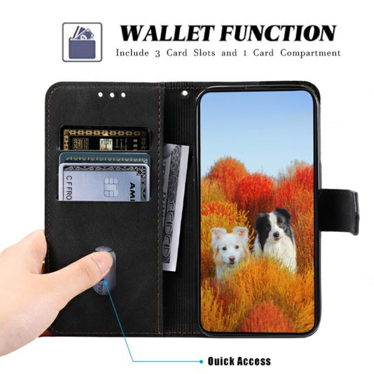 Funda de Cuero Ttudrch para iPhone 16E con Empalme de Líneas en Relieve (Negra)