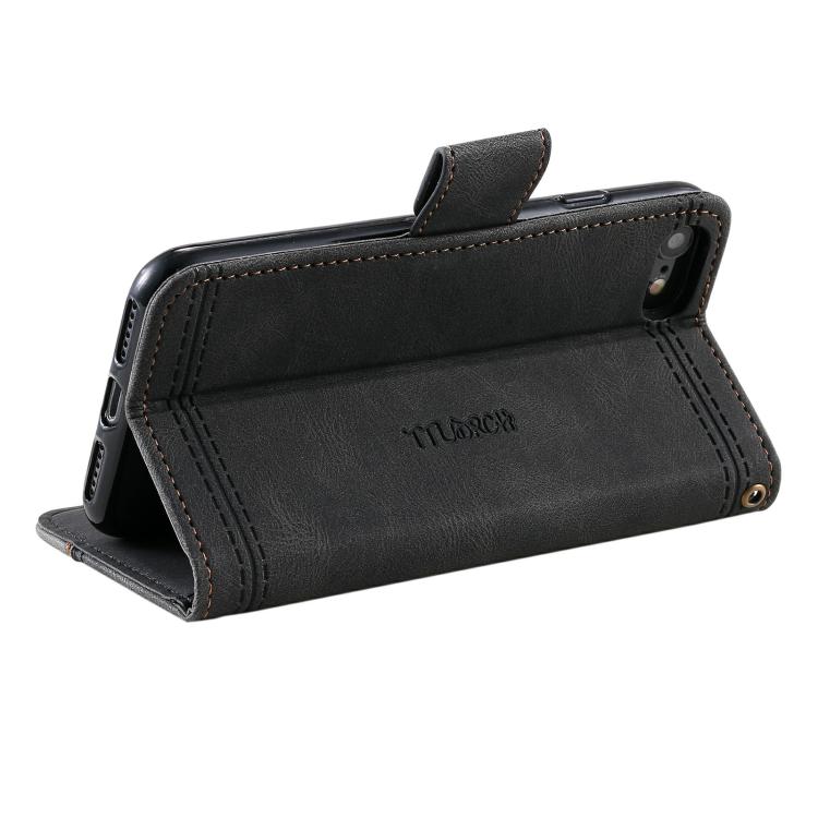 Funda de Cuero Ttudrch para iPhone 16E con Empalme de Líneas en Relieve (Negra)