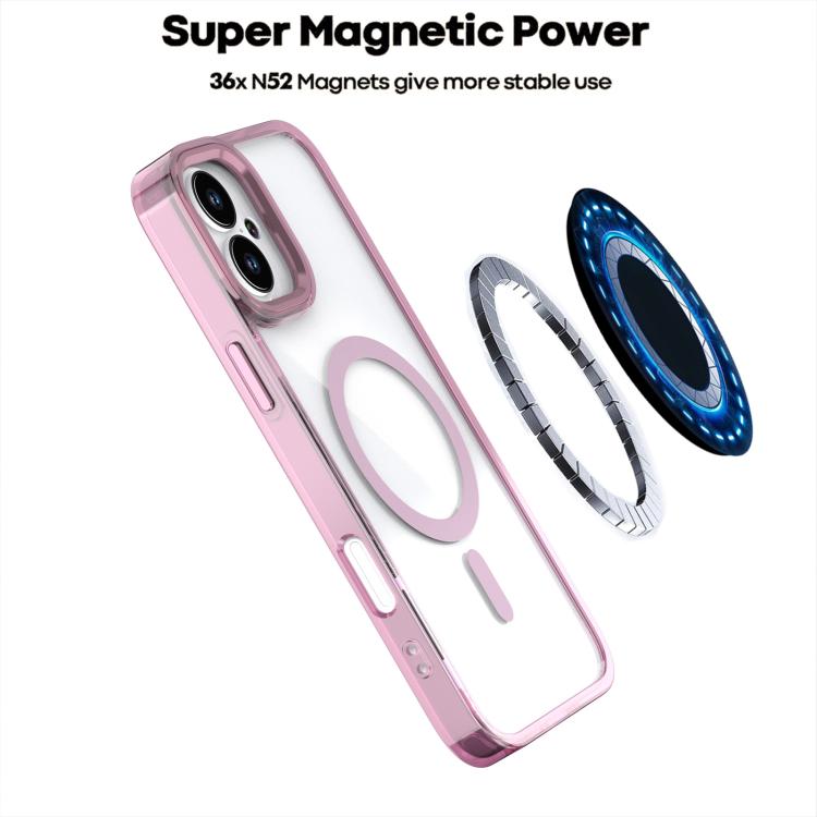 Funda magnética transparente MagSafe para iPhone 16 Plus (rosa)