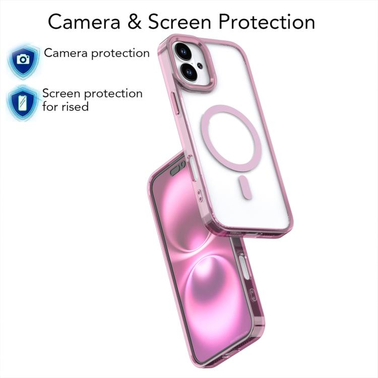 Funda magnética transparente MagSafe para iPhone 16 Plus (rosa)