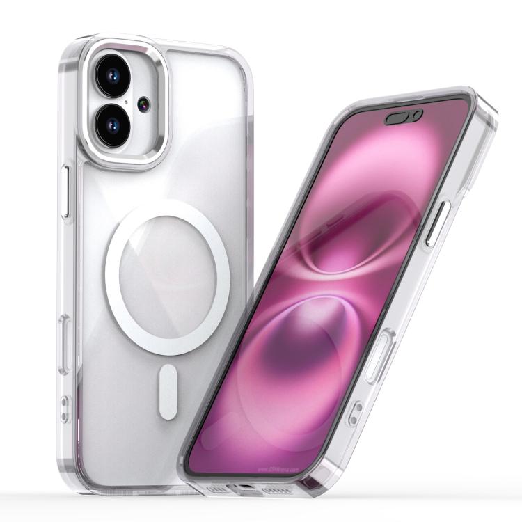 Funda magnética transparente MagSafe para iPhone 16 (blanca)